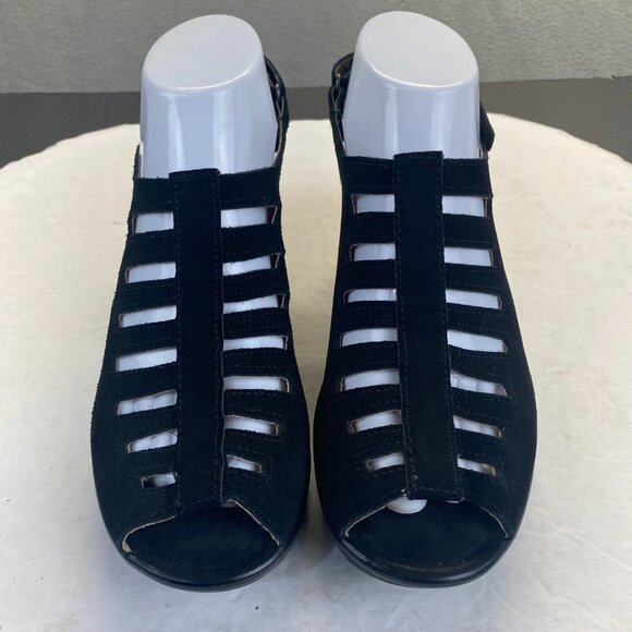 Skechers Black Suede Wedge Sandal Memory Foam Slingback Comfy Platform Women 7.5 - Picture 10 of 12